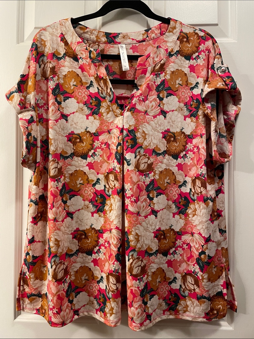 Dear Scarlett Floral V-Neck Women's Pink Top XL